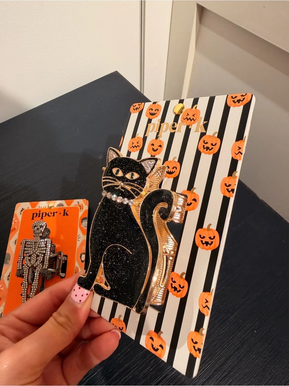 Piper hair clip black cat and skeleton Halloween collection